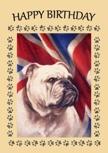 BULLDOG DOG AND UNION JACK FLAG BIRTHDAY GREETINGS NOTE CARD - Picture 1 of 1