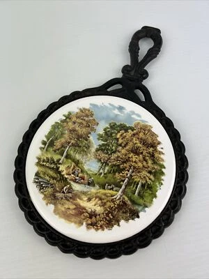 Remache de azulejos JC Hunnik pintado escena de río rural de colección soporte para olla de hierro forjado Foto 1 de 4