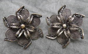 Pendientes Vintage Plata de Ley Flor Filigrana 1.25 pulgadas Tornillo Trasero 153h - Imagen 1 de 9