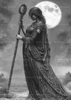 IMPRESIÓN ARTÍSTICA HÉCATE, decoración de pared gótica pagana, póster de fantasía de diosa bruja F710 Foto 1 de 2