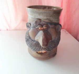 Vtg Mug Folk Art Face Jug 1 of a kind Fired Stoneware Clay Pottery Salt Glazed - Picture 1 of 7