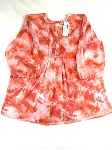 Chico’s Blouse Size 3 Tunic Tie Dye Wishes Amelia Hyper Pink Pleated Front NWT - Picture 1 of 17
