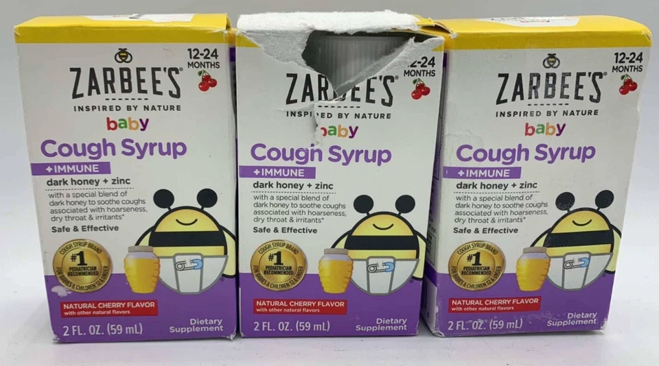 Zarbee's Baby Cough Immune Syrup Dark Honey Zinc Cherry Flavor 12-24m 2 fl oz