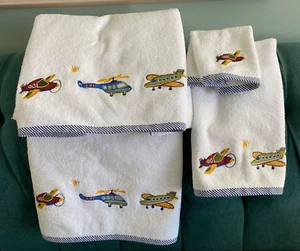 4-pc Boys Bathroom Towel Set NEW Airplane Helicopter Vehicle, Cotton, Turkey - Picture 1 of 9