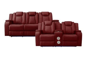 ULTIMATE EQUIPPED 2 PC RED POWER RECLINING SOFA LOVESEAT LIVING ROOM FURNITURE - Picture 1 of 12