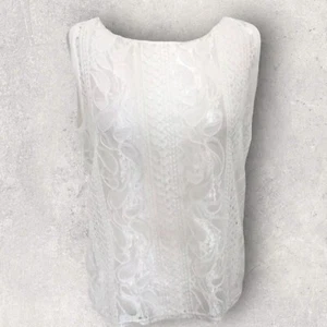 Numph Womens White Lace Sleeveless Nicco Tee Cloud Dancer Top M UK 10 NWT - Picture 1 of 4