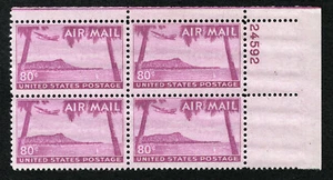 US 1952 80¢ Air Mail Stamp Plate Block #C46 MH - Picture 1 of 2