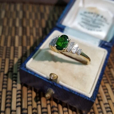 925 Sterling Silver Ring, Diopside And Diamonds Ring, Size S.5 US 9.25, Gold  - Image 1 of 4