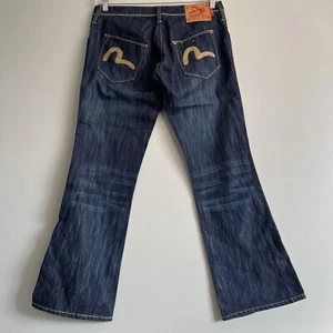 EVISU Indigo Genes Japan Selvedge Denim Jeans Low Rise Bootcut Womens Sz 30 - Picture 1 of 17