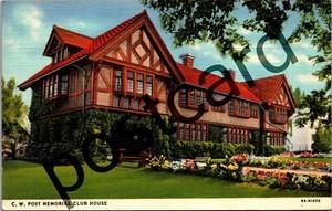 1945 BATTLE CREEK MI, C.W. Post Memorial Club House, Curteich postcard jj181