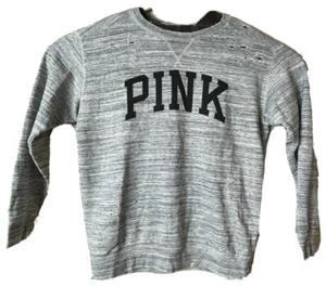 Victoria's Secret PINK Size Small Distressed Gray Pullover Sweatshirt Logo - Picture 1 of 7