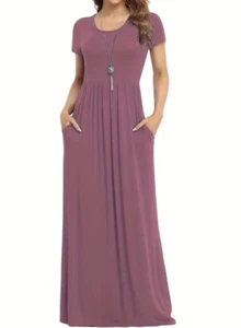 Ranlege XL US Size 12 Lavender Pocket Short Sleeve Long Maxi Dress New Free Ship - Picture 1 of 2