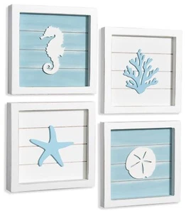 Tideandtales Ocean Beach Themed Room Decor framed Set Of 4 Coastal 3d Wall Art - Picture 1 of 8