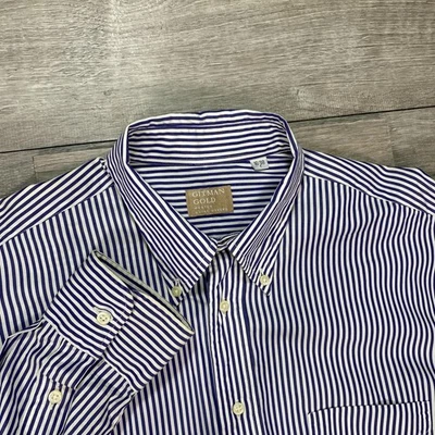Camisa Gitman Gold Collection Para Hombre Mediana 39 Azul Rayas Abotonadas Manga Larga Foto 1 de 4