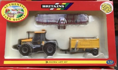 BRITAINS FASTRAC TRACTOR GIFT SET WITH RED CULTIVATOR AND YELLOW TRAILER 09672 - Image 1 of 4