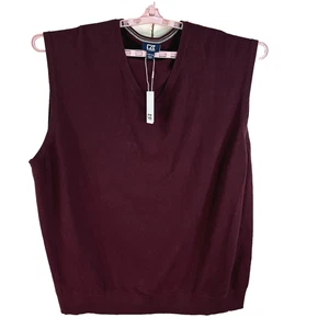 Cutter & Buck V-Neck Pullover Sweater Vest Mens SZ 4XB Maroon Cotton Blend NWT - Picture 1 of 13