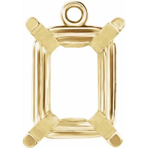 8mm x 10mm Emerald Cut 14k Yellow Gold Basket 4 Prong Dangle Setting Mount USA - Picture 1 of 4