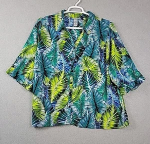 Catherines Green Floral 3/4 Sleeve Button Up Shirt Women's Petite 2XWP 22 24 - Picture 1 of 11