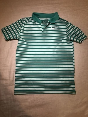 Nike Dri-Fit Boys Polo Shirt Green White Striped Size L Standard Fit - Image 1 of 4