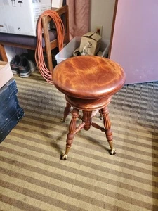 Atq Glass Ball Claw Foot Wood Cast Iron Piano Stool A. Merriam & Co Adjustable - Picture 1 of 19