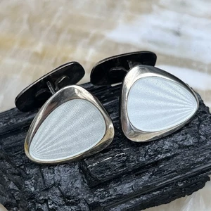 Vintage Sterling Silver .925 White Enamel Modern Triangle Cufflinks 12.3 gr - Bild 1 von 8