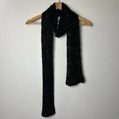 Винтажный узкий шарф черный пушистый с блестками Y2K 90-е Artsy Whimsigoth Dark Fairy Boho 76 дюймов - Изображение 1 из 4