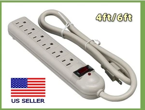 6 Outlet Surge Suppressor with Safety Circuit Breaker Power Strip - 4ft / 6ft - Picture 1 of 1