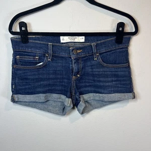 Abercrombie & Fitch Y2K Micro Mini Short Shorts blau Low Rise Cuff Stretch Gr. 28 - Bild 1 von 11