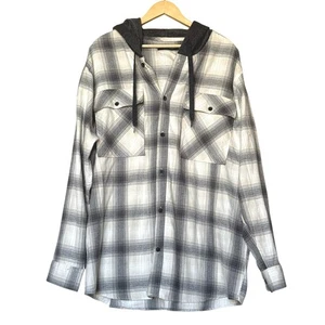 Trinity Coast Hooded Flannel Shirt Mens Size XL White/Gray - Picture 1 of 10