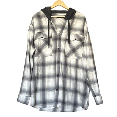 Trinity Coast Hooded Flannel Shirt Mens Size XL White/Gray - Image 1 of 4