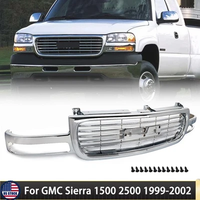 Chrome Front Grille For GMC Sierra 1999-2002/Yukon XL 1500 2500 HD 2000-2006 - Image 1 of 4
