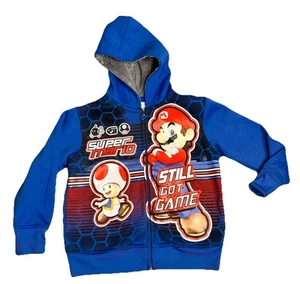 Super Mario Blue And Red Full Zip Up Hoodie Little Boys Size 4/5 - Picture 1 of 9