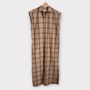 Everlane Plaid Supima Cotton Sleeveless Shirt Dress Tan Brown Sz 6 NWT - Picture 1 of 5
