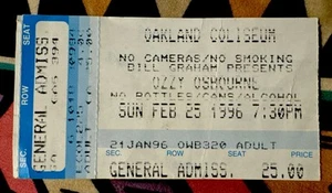 OZZY OSBOURNE - RETIREMENT SUCKS - FEBRUARY 25, 1996 - OAKLAND COLISEUM - TICKET - Picture 1 of 2
