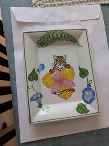 Lynn Chase Jungle Flowers Square Tray 8" By 6" By 1" - Picture 1 of 4