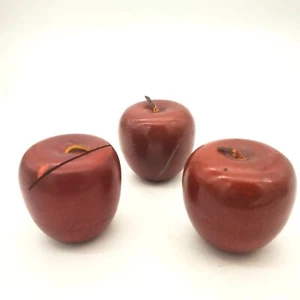 Vintage Stained Red Wooden Apples Lot of 3, Carved Farmhouse Decor Country Fruit - Picture 1 of 4