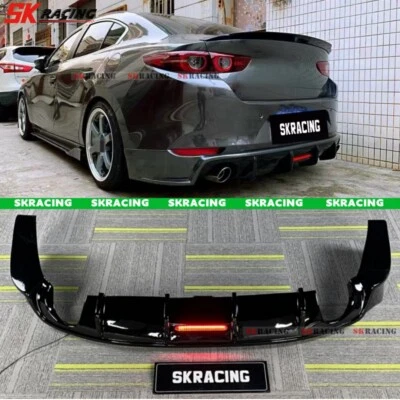 Fits Mazda 3 Axela 2021+ ABS Carbon Fiber Look / Black Rear Bumper Lip Diffuser - Image 1 of 4