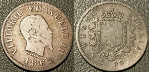 Italie - Vittorio Emanuele III - 50 centesimi 1862 N, Naples ! KM#4.3 - Foto 1 di 1