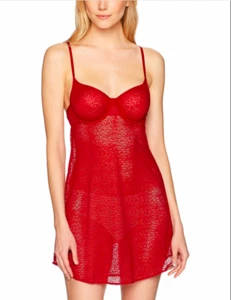 DKNY Red Women's Modern Lace Unlined Demi Chemise Teddy M 38B 34C 36C MSRP: $67 - Picture 1 of 4
