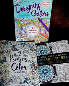 Lot Of 3 Adult Coloring Books Mindful Coloring Mosaics Spiritual Psalms - Picture 1 of 15