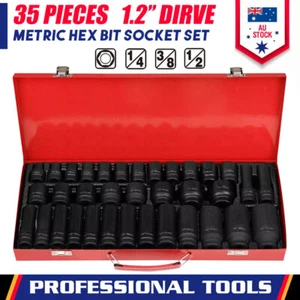 35pcs 1/2" Drive Deep Impact Socket Set 8-32MM CR-V Steel Metric Workshop Tool - Picture 1 of 12