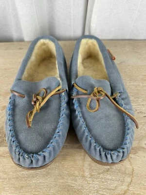 Zapatillas Alpine Swiss forradas de piel para mujer mocasín cuero azul talla 10 Foto 1 de 4