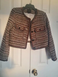 NWT CHRISTIAN LACROIX Brown and White Tweed Jacket/Blazer Sz XS - Picture 1 of 4