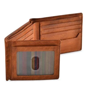 BULL GUARD RFID Blocking Bifold Wallets for Men Brown Full Grain Leather Cred... - Picture 1 of 7