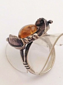 ANILLO DE PLATA, FORMATO CONCHA CON ÁMBAR PARA COMPROMISO,BODA,ANIVERSARIO - Foto 1 di 3