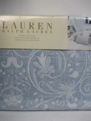 Nuevo Ralph Lauren SPRINGHILL Sábana Plana Floral Encaje Azul - Queen Foto 1 de 4