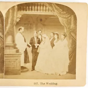 Groom Placing Bride Ring Stereoview c1876 Weller Wedding Ceremony Marriage H467 - Picture 1 of 4