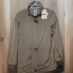 Woman's S Beige Insulated Jacket Mid Length Lined Full Zip Pockets - Picture 1 of 11