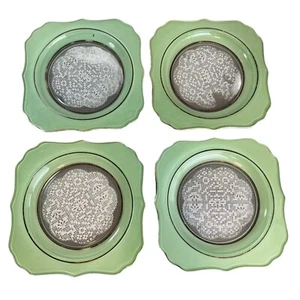 Vintage Jadeite Glass 8" Square Luncheon Plates Silver Plated Set Of 4 - Picture 1 of 6