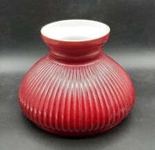 Vintage Student Lamp Shade Deep Cherry Red on Milk Glass Hurricane Ribbed 6 3/8"